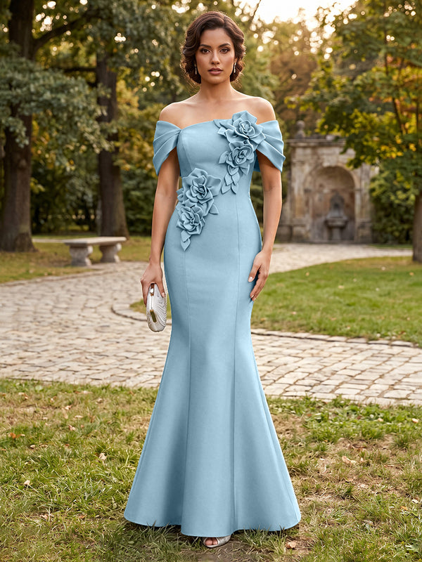 Satin Mermaid Off the Shoulder Corset Formal Dresses