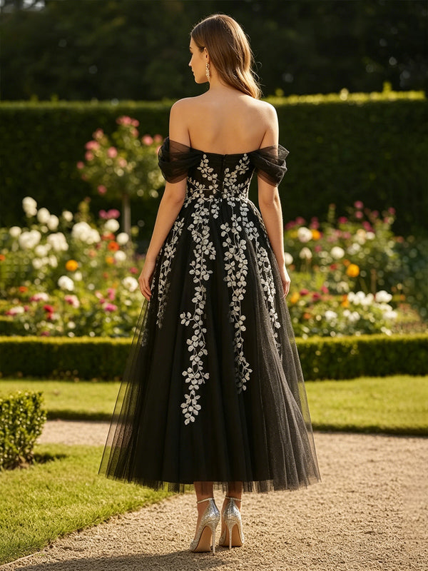 Tulle A Line Off the Shoulder Pleats Formal Dresses
