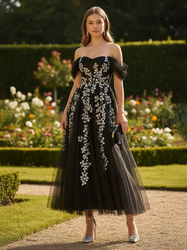 Tulle A Line Off the Shoulder Pleats Formal Dresses