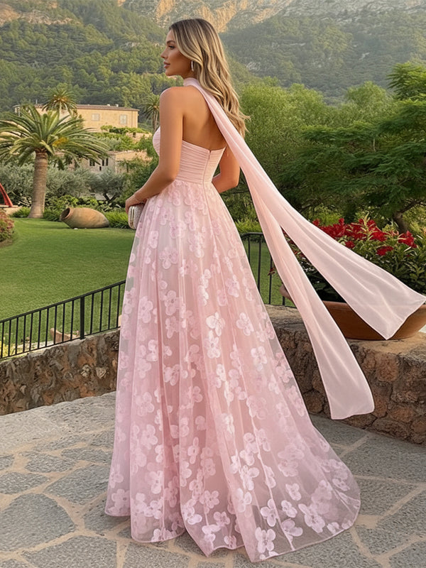 Tulle A Line Sweetheart Scarf Formal Dresses
