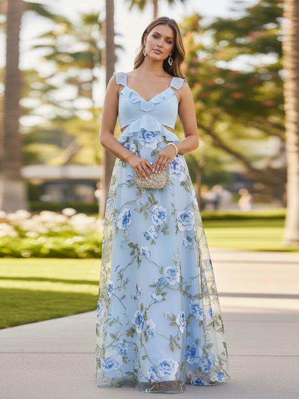 Tulle A Line V Neck Pleats Formal Dresses