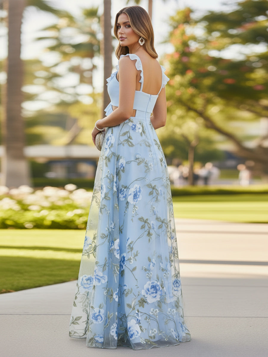 Tulle A Line V Neck Pleats Formal Dresses