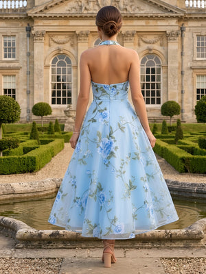 Tulle A Line Halter Corset Formal Dresses