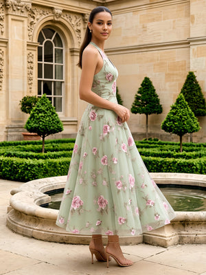 Tulle A Line Halter Corset Formal Dresses