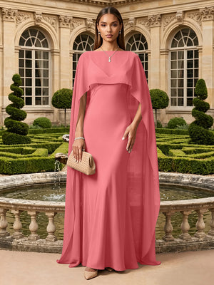 Satin A Line V Neck Cape Formal Dresses