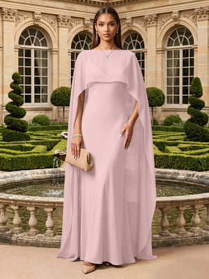 Satin A Line V Neck Cape Formal Dresses