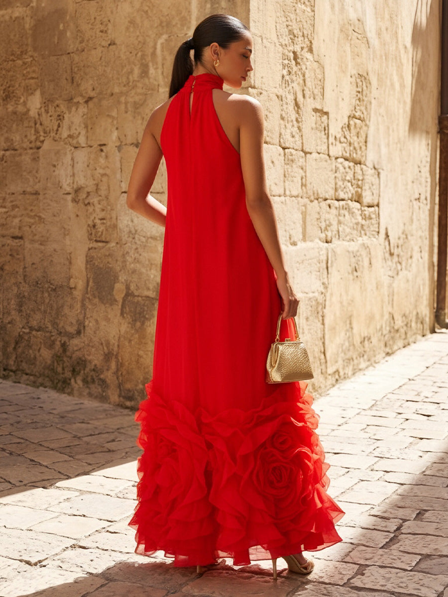 Chiffon A Line Scoop Neck Ruffles Formal Dresses