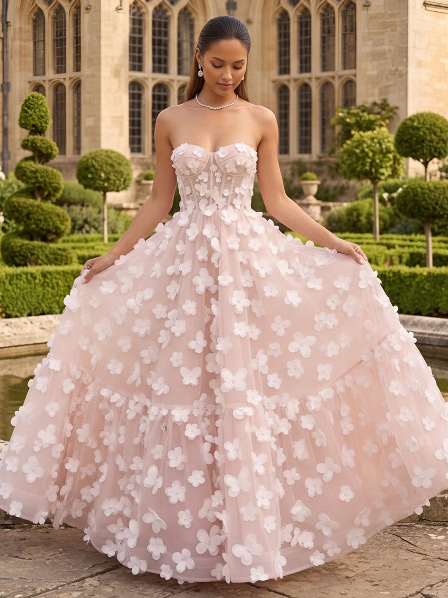 Tulle A Line Sweetheart Corset Formal Dresses
