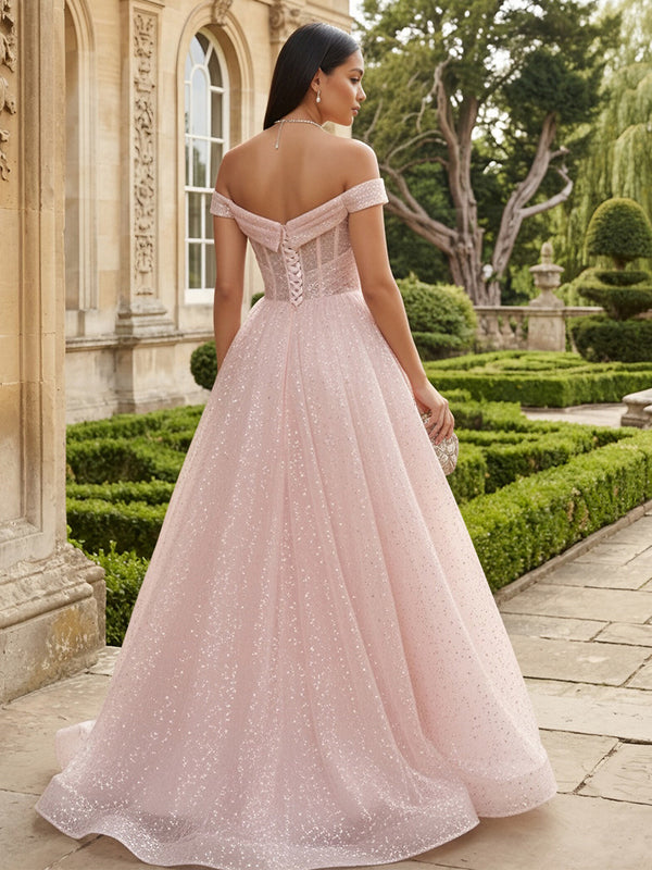 Tulle A Line Off the Shoulder Pleats Evening Dresses