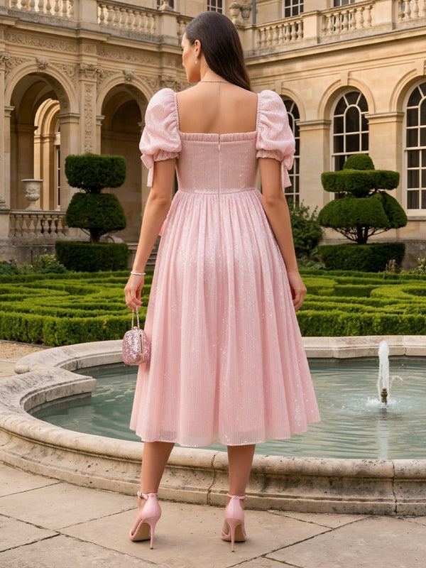 Tulle A Line Square Neck Bow Formal Dresses