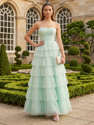 Tulle A Line Sweetheart Pleats Formal Dresses
