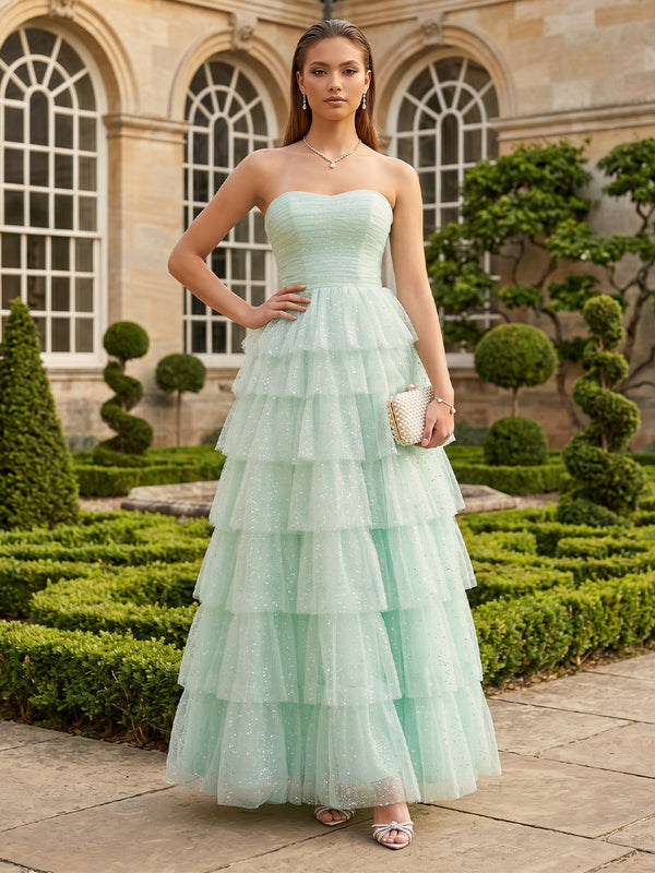 Tulle A Line Sweetheart Pleats Formal Dresses