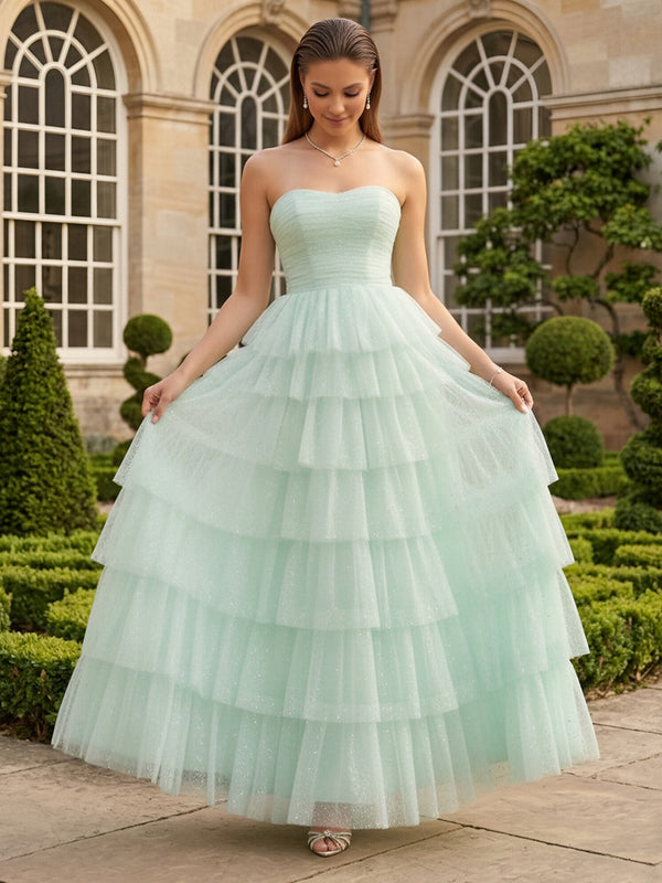 Tulle A Line Sweetheart Pleats Formal Dresses
