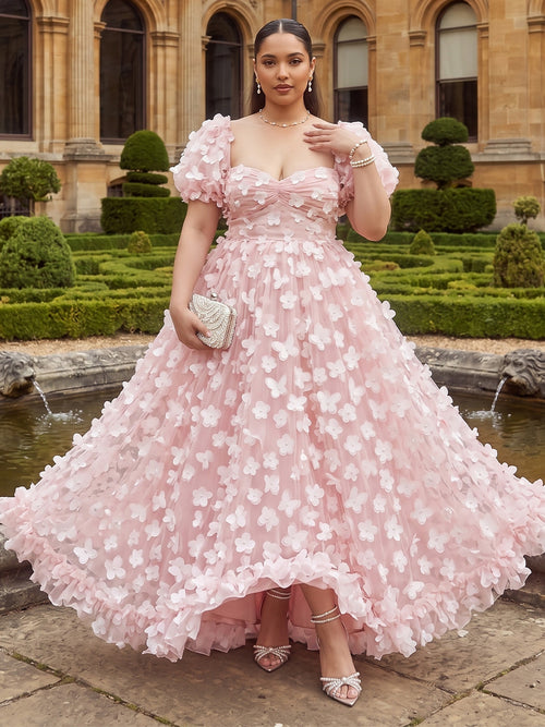 Tulle A Line Sweetheart 3D Flowers Formal Dresses