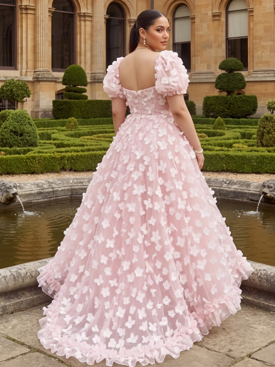 Tulle A Line Sweetheart 3D Flowers Formal Dresses