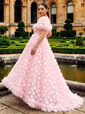 Tulle A Line Sweetheart 3D Flowers Formal Dresses