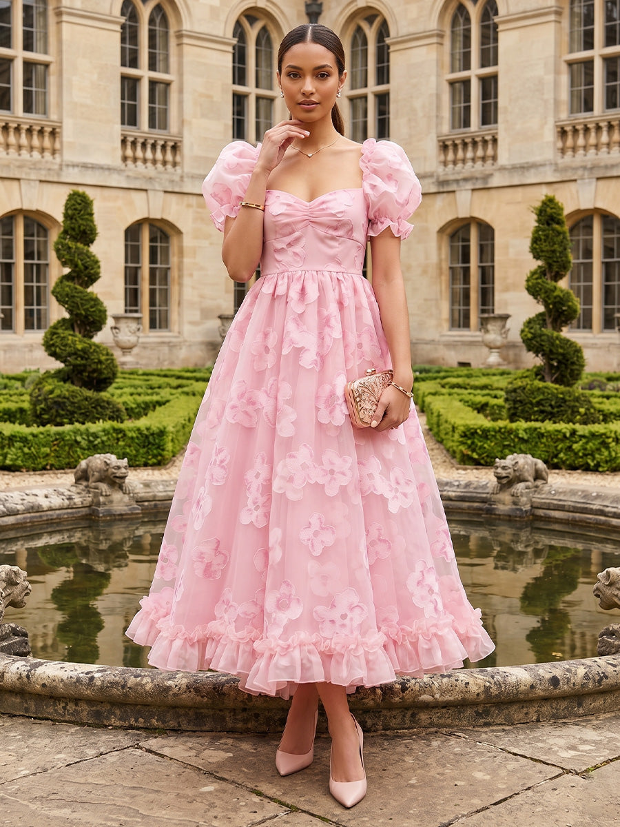 Tulle A Line Sweetheart Ruffles Formal Dresses