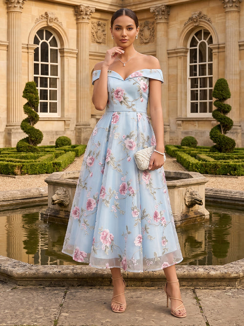 Tulle A Line Off the Shoulder Pleated Formal Dresses