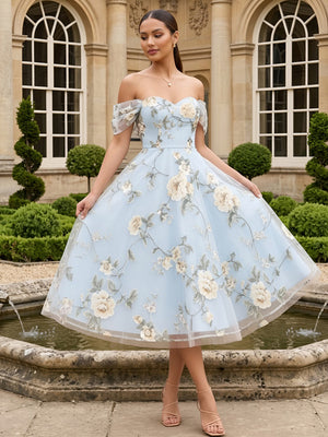 Tulle A Line Off the Shoulder Pleats Formal Dresses