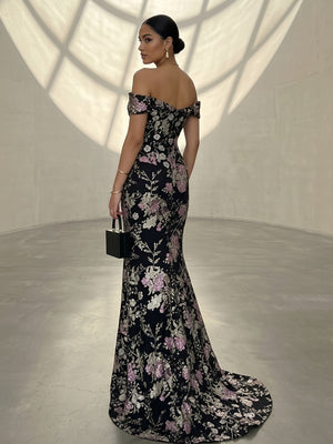 Tulle Mermaid Off the Shoulder Side Slit Evening Dresses