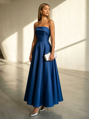 Satin A Line Sweetheart Pleats Formal Dresses
