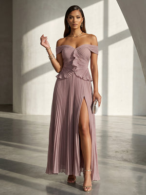 Chiffon A Line Off the Shoulder Ruffles Formal Dresses