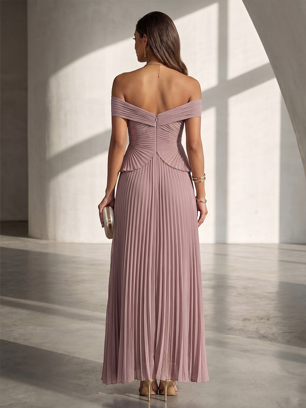 Chiffon A Line Off the Shoulder Ruffles Formal Dresses