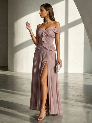 Chiffon A Line Off the Shoulder Ruffles Formal Dresses