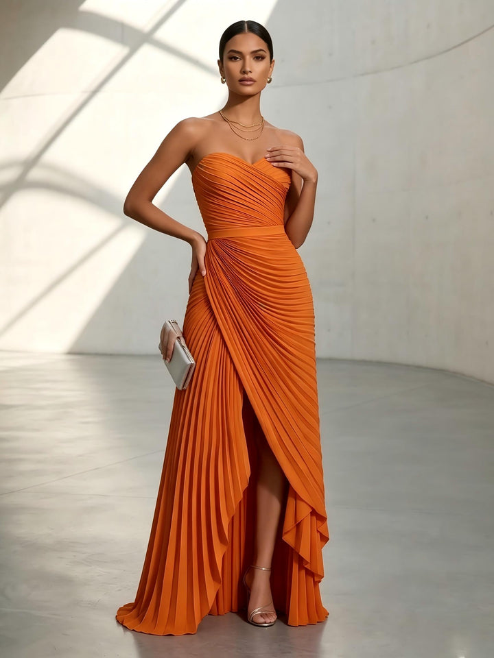 Chiffon A Line Strapless Pleats Formal Dresses