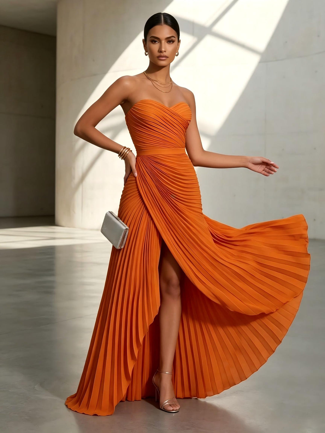 Chiffon A Line Strapless Pleats Formal Dresses