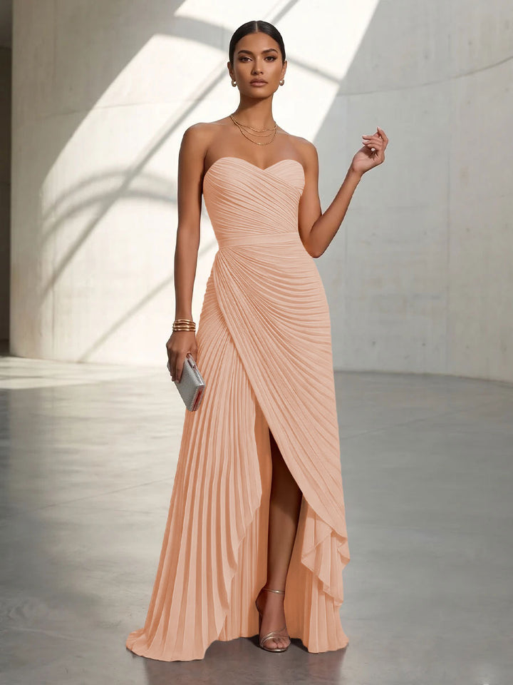 Chiffon A Line Strapless Pleats Formal Dresses