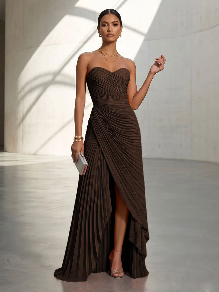 Chiffon A Line Strapless Pleats Formal Dresses