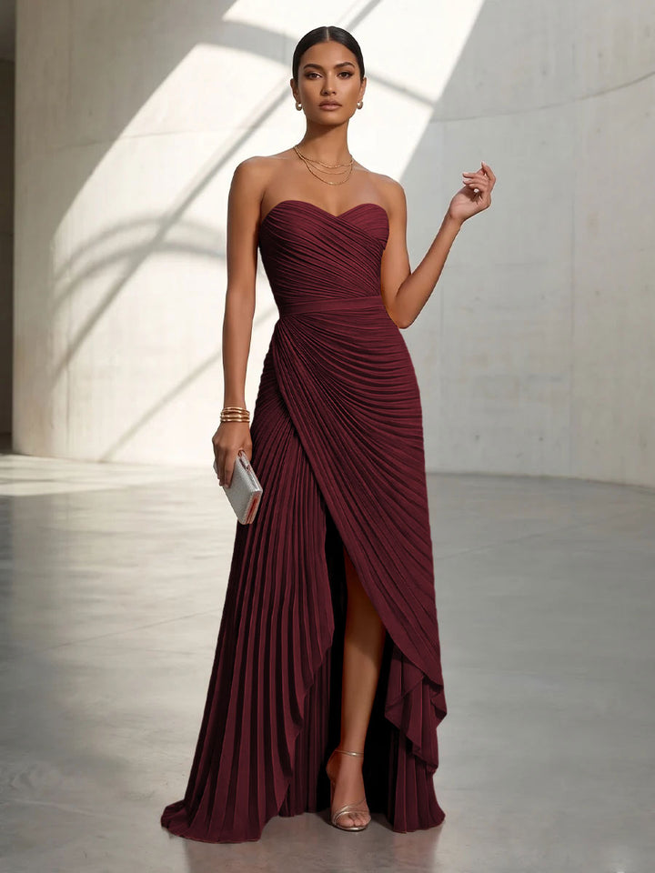 Chiffon A Line Strapless Pleats Formal Dresses