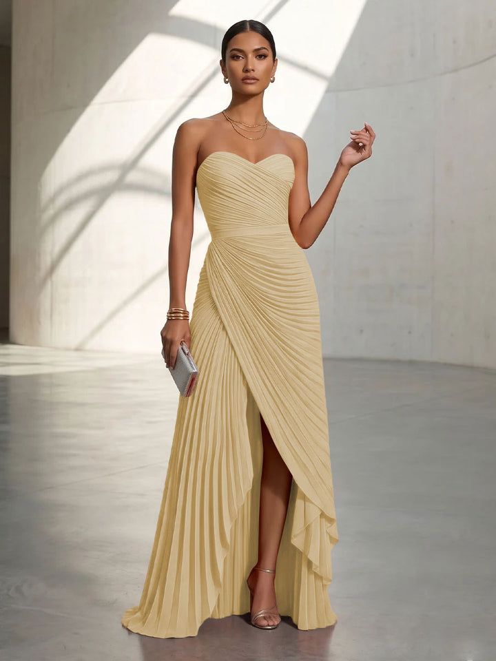 Chiffon A Line Strapless Pleats Formal Dresses