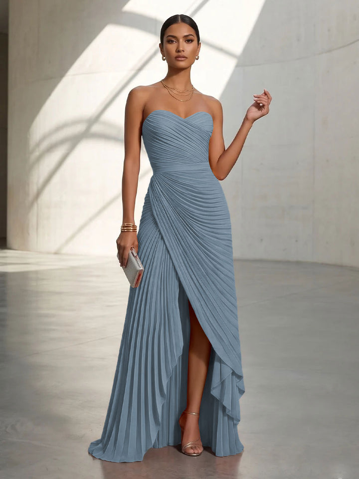 Chiffon A Line Strapless Pleats Formal Dresses