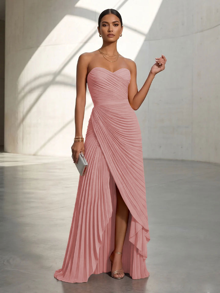 Chiffon A Line Strapless Pleats Formal Dresses