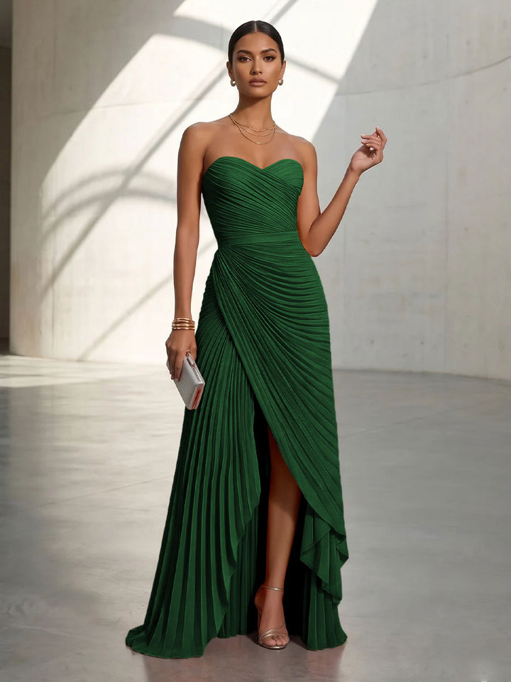 Chiffon A Line Strapless Pleats Formal Dresses
