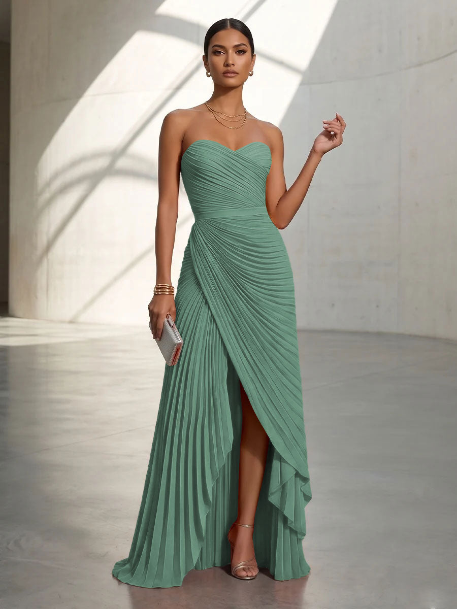 Chiffon A Line Strapless Pleats Formal Dresses