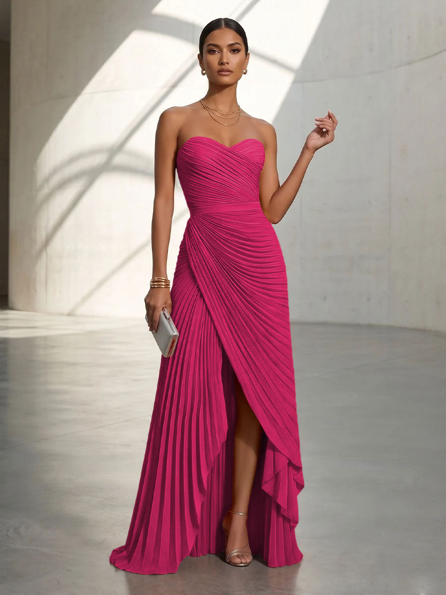 Chiffon A Line Strapless Pleats Formal Dresses