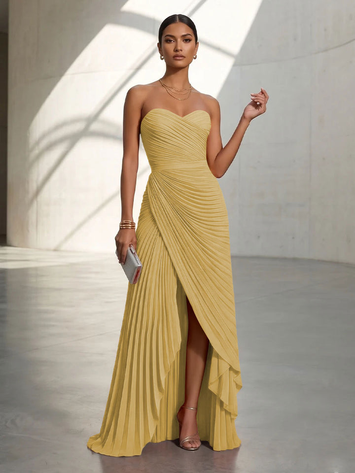 Chiffon A Line Strapless Pleats Formal Dresses