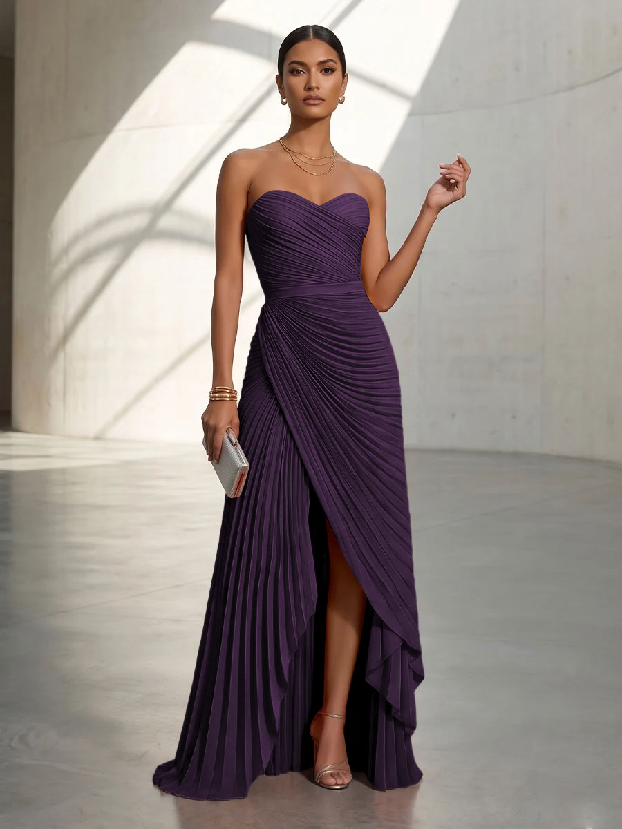 Chiffon A Line Strapless Pleats Formal Dresses