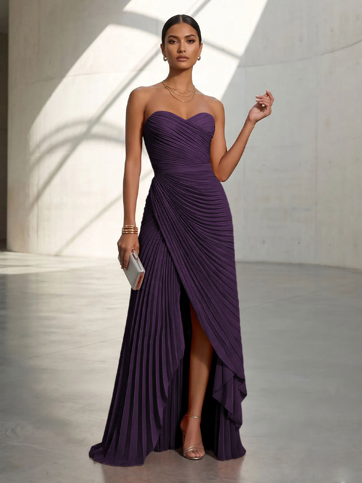 Chiffon A Line Strapless Pleats Formal Dresses