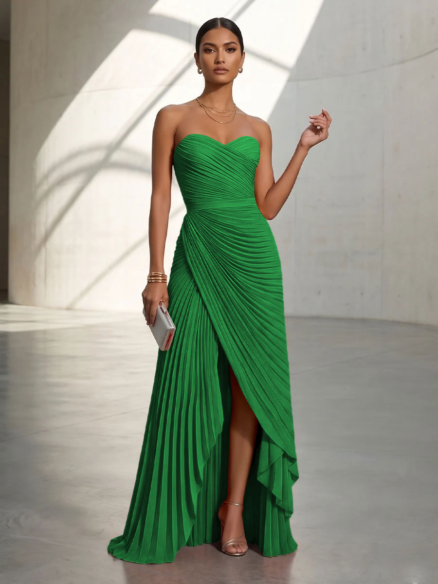 Chiffon A Line Strapless Pleats Formal Dresses