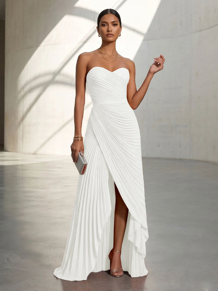 Chiffon A Line Strapless Pleats Formal Dresses