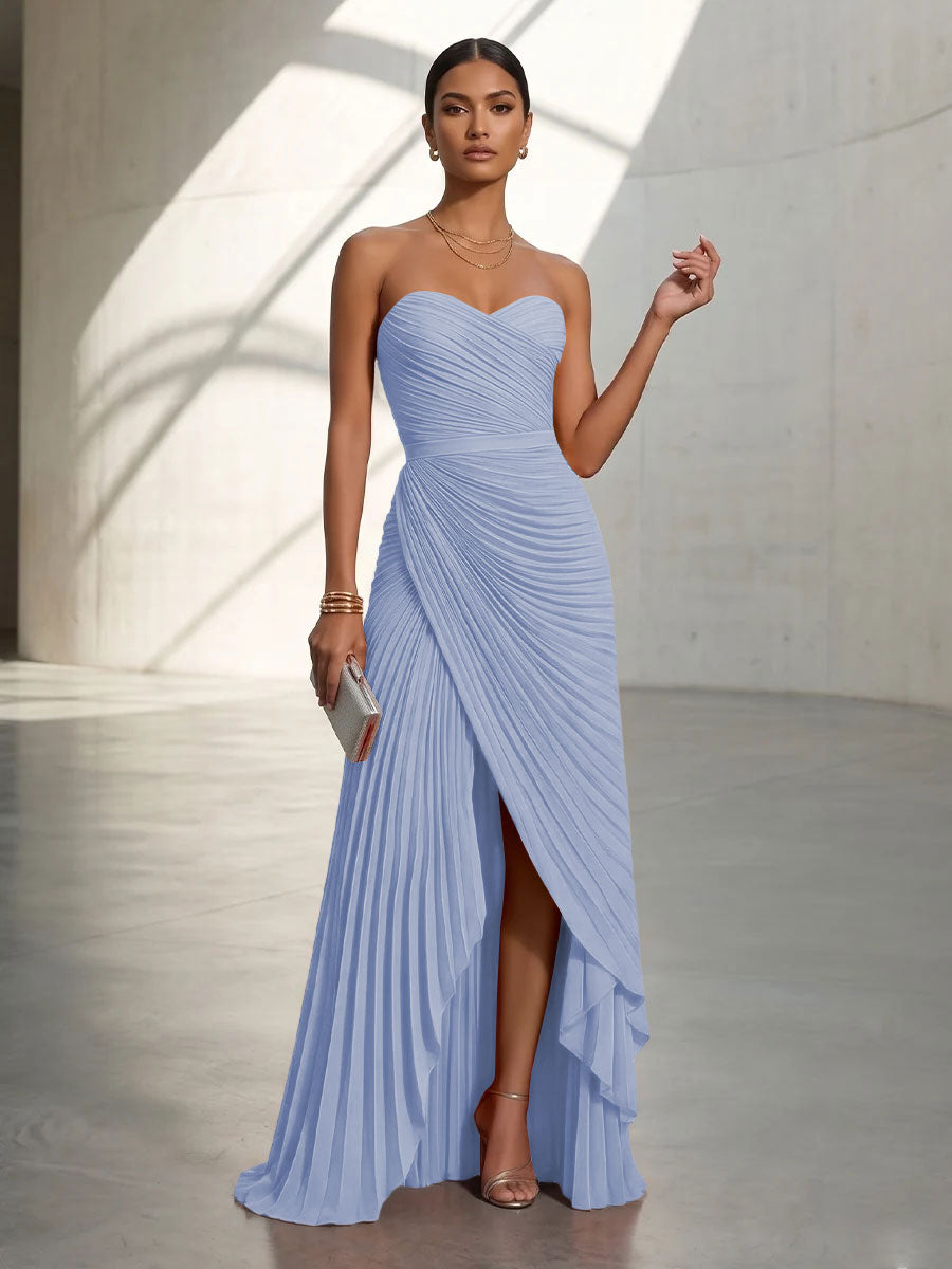 Chiffon A Line Strapless Pleats Formal Dresses