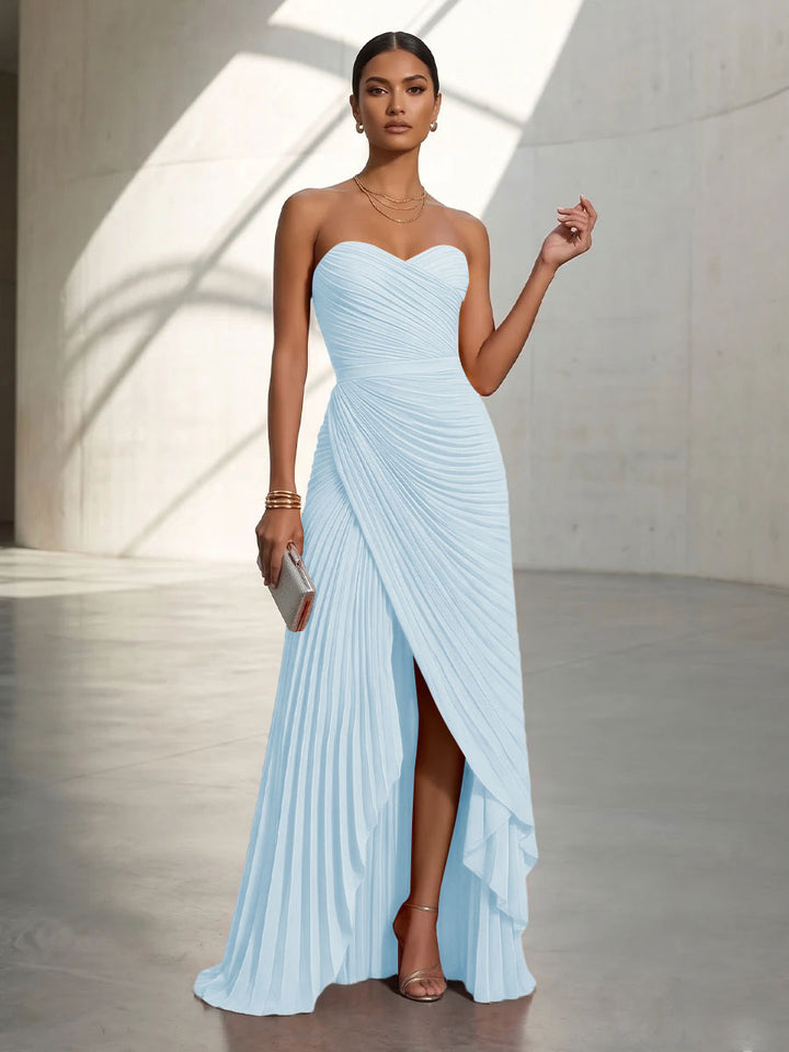 Chiffon A Line Strapless Pleats Formal Dresses