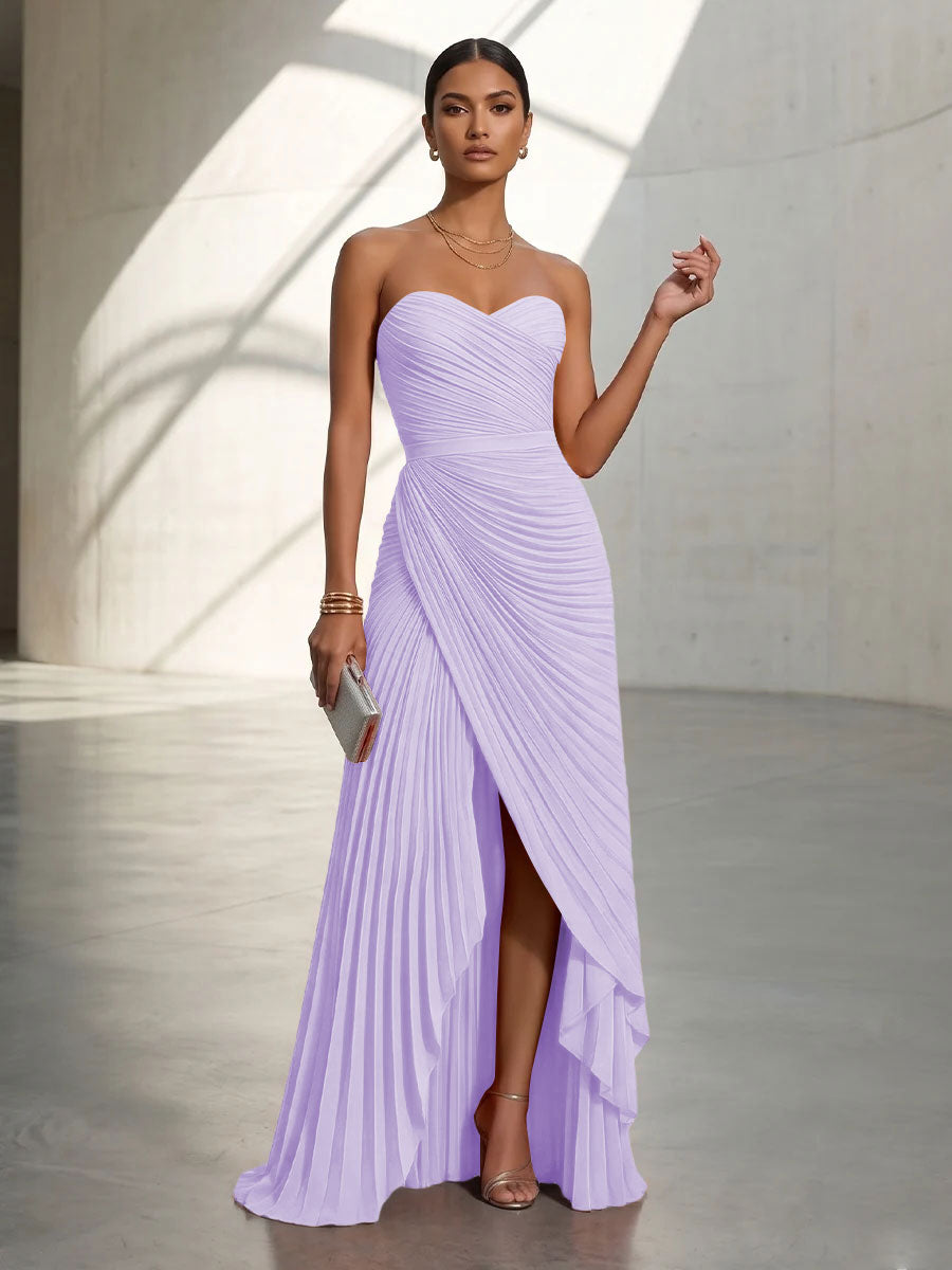 Chiffon A Line Strapless Pleats Formal Dresses