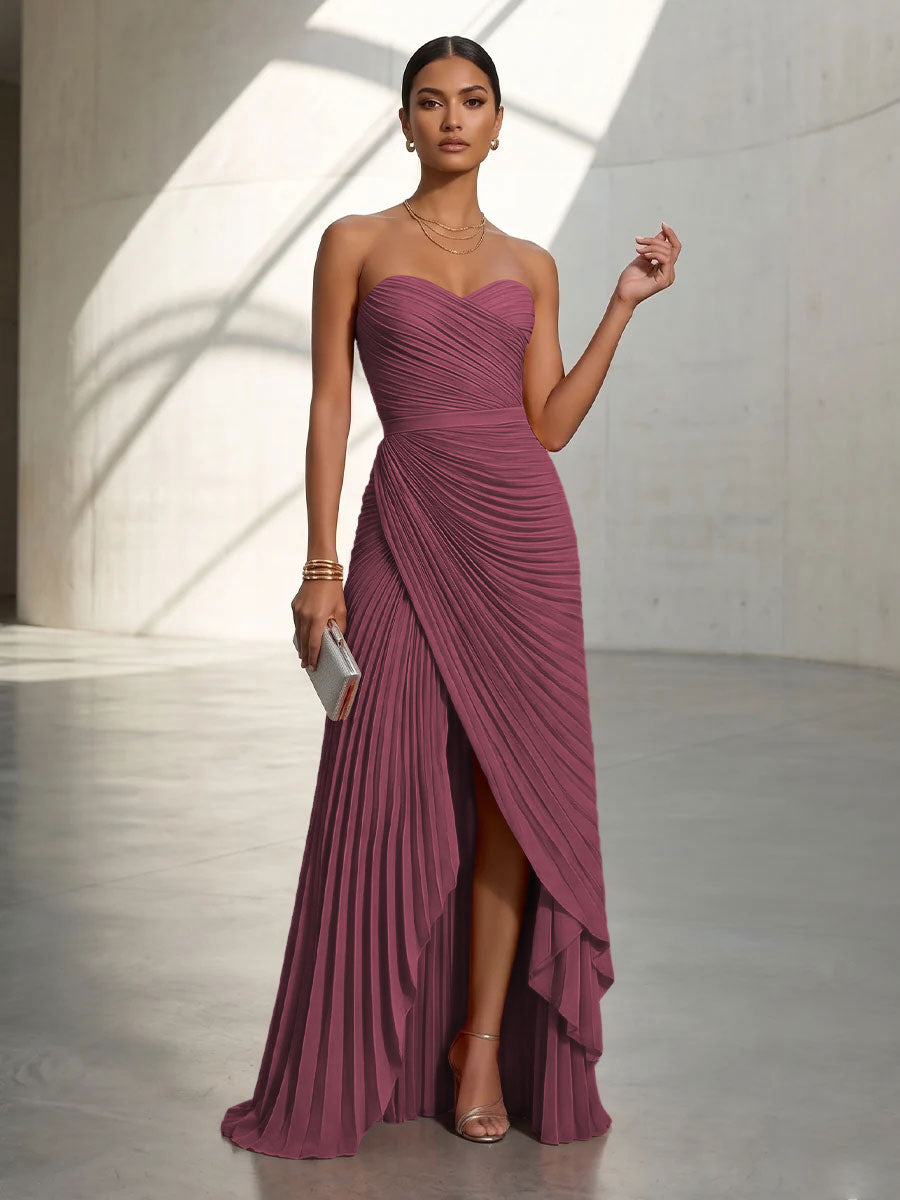 Chiffon A Line Strapless Pleats Formal Dresses