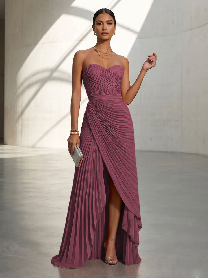 Chiffon A Line Strapless Pleats Formal Dresses