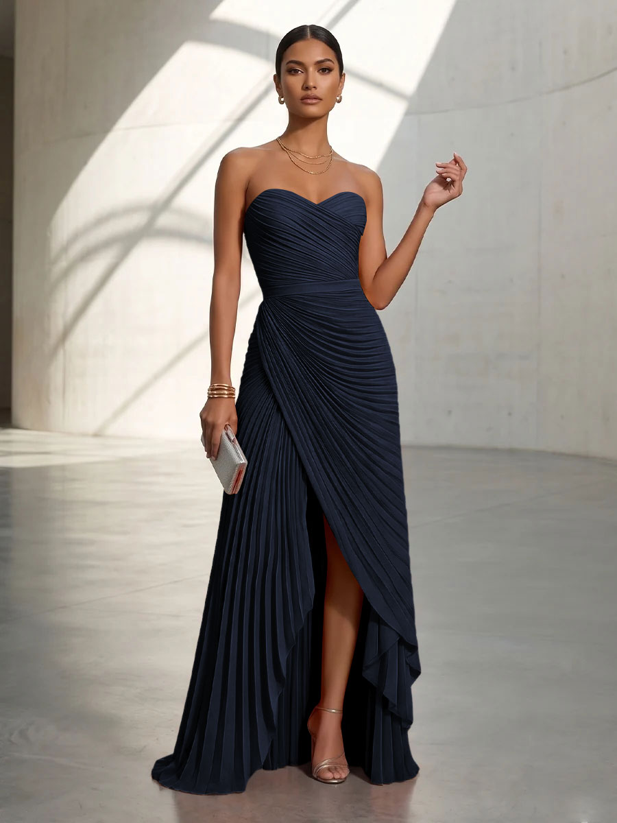 Chiffon A Line Strapless Pleats Formal Dresses